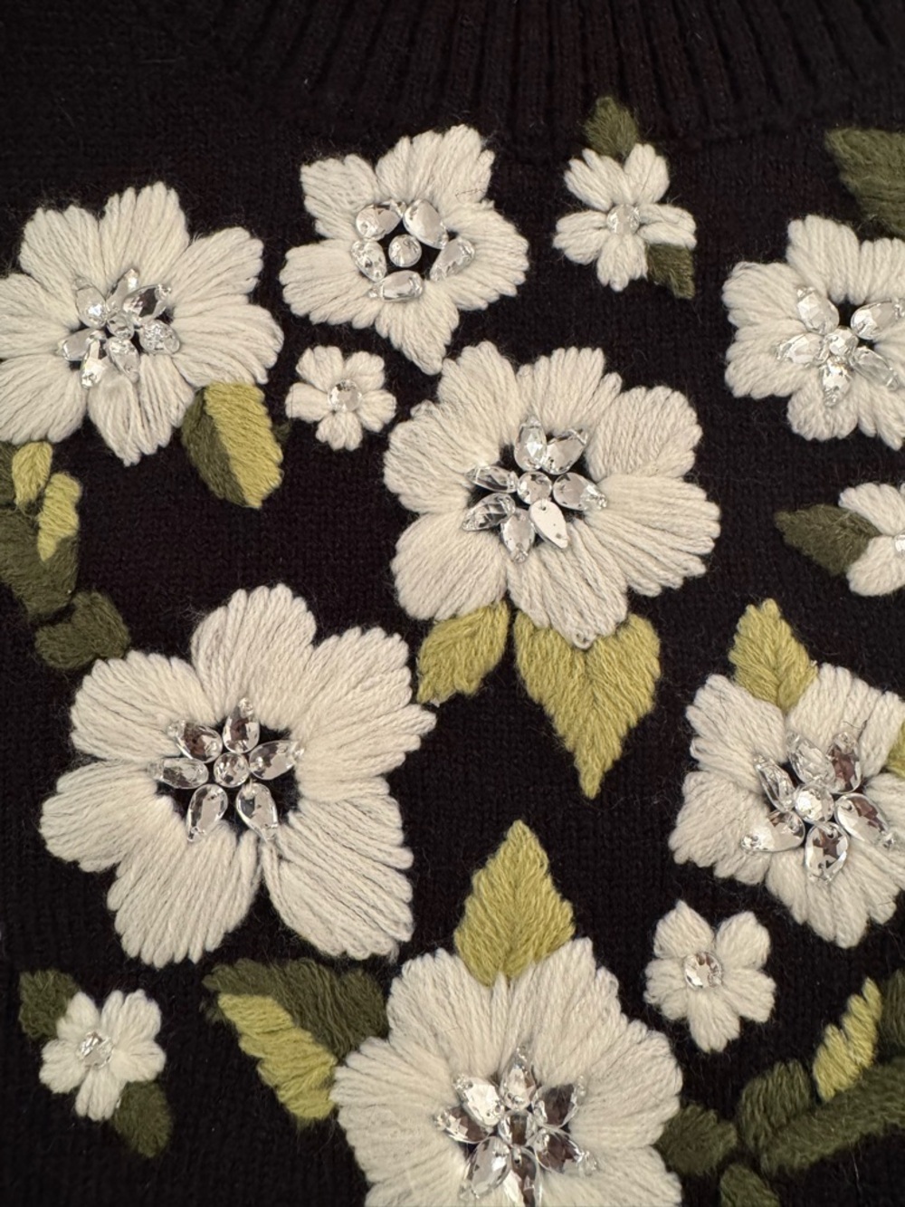 Boston Proper Black Turtleneck Sweater with White Floral Embroidery Size S - Picture 4 of 9